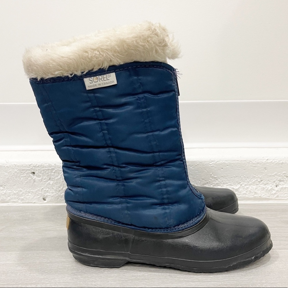 Sorel Women’s Vintage Snow Boots Blue Black Made In Canada Size 7 Winter